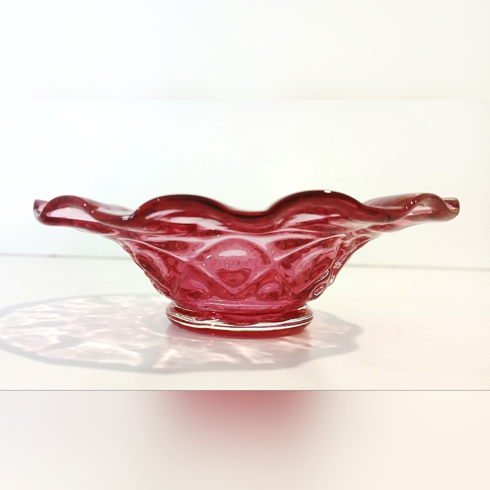 Vintage Cranberry Pink Blown Glass Bowl